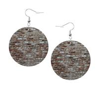 Mattone Rosso Pietra Stampa Piercing Rotondo Orecchini In Pelle Set 1 Paio di Eleganti Orecchini In Pelle Penzolare Cerchio Per Le Donne Gioielli Regali, One Size, Poliestere