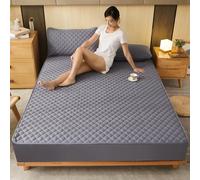 Mattress - Protezione in cotone, materasso trapuntato, il coperchio del materasso agisce come un foglio, un coperchio del letto, adatto, grigio, 200 x 220 x 25 cm