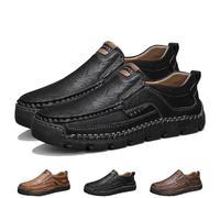 Matufit Men's Handcrafted Cowhide Orthopedic Loafers - Wide Toe Box, Men's Comfortable Casual Genuine Leather Slip on Loafers (Black,48)