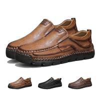 Matufit Men's Handcrafted Cowhide Orthopedic Loafers - Wide Toe Box, Men's Comfortable Casual Genuine Leather Slip on Loafers (Light Brown,46)