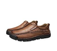 Matufit Men's Handcrafted Cowhide Orthopedic Loafers - Wide Toe Box, Men's Waterproof & Non-Slip Comfort Walking Shoes (Brown,32 1/3)