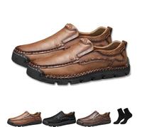 Matufit Men's Handcrafted Cowhide Orthopedic Loafers - Wide Toe Box, Upgraded Comfortable Slip on Casual Walking Shoes (Brown,38)