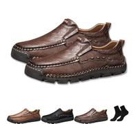 Matufit Men's Handcrafted Cowhide Orthopedic Loafers - Wide Toe Box, Upgraded Comfortable Slip on Casual Walking Shoes (Dark Brown,38)