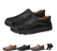 Matufit Men's Handcrafted Cowhide Orthopedic Loafers - Wide Toe Box, Upgraded Comfortable Slip on Casual Walking Shoes (Black,46.5)