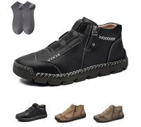 Matufit Shoes for Men, Men's Genuine Leather Waterproof Non-Slip Fashionable Orthopedic Shoes, Side Zip Slip-On Flats (Black,44)