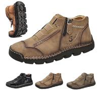 Matufit Shoes for Men,Men's Leather Waterproof Non-Slip Fashionable Orthopedic Shoes,Slip-On Casual Walking Shoess (Brown,33 1/3)