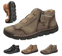 Matufit Shoes for Men,Men's Leather Waterproof Non-Slip Fashionable Shoes,Slip-On Casual Walking Shoess (Khaki,32 2/3)