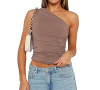 Matunana Camicie monospalla da donna per uscire crop top basic sexy slim fit Y2K canottiera moda estiva 2025, Caffè grigio, S