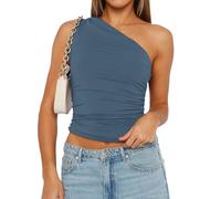 Matunana Camicie monospalla da donna per uscire crop top basic sexy slim fit Y2K canottiera moda estiva 2025, Blu, L