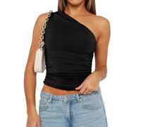 Matunana Camicie monospalla da donna per uscire crop top basic sexy slim fit Y2K canottiera moda estiva 2025, nero, M