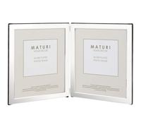Maturi Silver Plated Double Photo Frame Flat Edge Portrait 4 x 6inch 10 x 15cm