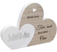 Maturi Targa a Doppio Cuore autoportante, Regalo per Il Sentiment - Mr And Mrs, Marrone, 23 x 16 x 2 cm
