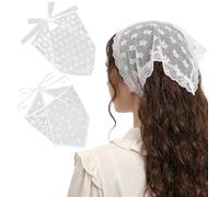 Matwsec 2 PCS Lace Head Sciarpa Bianco Pizzo Bandana Fiore Sciarpa Capelli