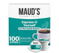 Maud's Cialde di caffè espresso tostato, 100 ct, caffè Espress-O Yourself | Caffè tostato scuro 100% arabica | cialde riciclabili prodotte a energia solare compatibili con Keurig K Cup Maker