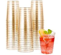 Mauepersu 50 bicchieri di plastica con argento, 280 ml, in plastica, riutilizzabili, eleganti bicchieri da vino per champagne e birra, cocktail, Martini, soda dessert (9,5 x 7,5 cm), PC0001