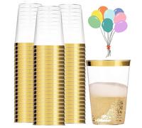 Mauepersu 50 bicchieri di plastica con argento, 280 ml, in plastica, riutilizzabili, eleganti bicchieri da vino per champagne e birra, cocktail, martini, soda dessert (oro)