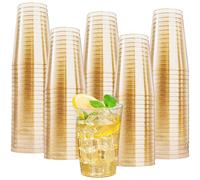 mauepersu 50 bicchieri di plastica con argento, 350 ml, in plastica, riutilizzabili, eleganti bicchieri da vino per champagne e birra, cocktail, martini, soda dessert (Oro glitterato)
