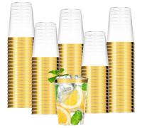 mauepersu 50 bicchieri di plastica con argento, 350 ml, in plastica, riutilizzabili, eleganti bicchieri da vino per champagne e birra, cocktail, martini, soda dessert (oro)