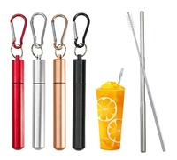 Mauepersu in acciaio inossidabile 4-cannucce riutilizzabili in metallo paglia 10 a 22.5cm cannuccia telescopica con spazzola di pulizia e anello chiave (Rosso/Argento/Nero/Oro rosa)