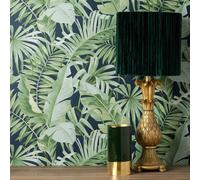 Maui Foglia Tropicale Carta da Parati Fine Decor Palma Giungla Blu Scuro FD42851