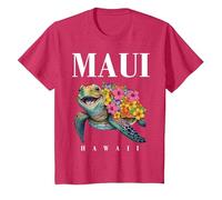 Maui Hawaii - Maglietta Hawaiana per Bambini, Ragazza, Donna, Tartaruga e Ibisco Maglietta, Bambini, Rosso mélange, 3 Anni