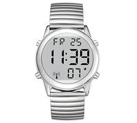 MAUJOY Orologio da polso da uomo parlante tedesco, orologio da polso radio, LCD, grande numero, facile da leggere, visualizzazione data e ora, per ciechi, anziani e malati di demenza, argento,