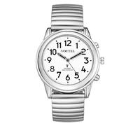 MAUJOY Orologio parlante atomico da uomo, orologio parlante inglese, con voce inglese, al quarzo, per non vedenti e anziani con problemi di vista, Argento 4., Classico