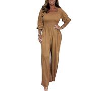 Mauken Jumpsuit, Mauken Jumpsuit with Sleeves, Mauken Women's High Waist Wide Leg Jumpsuit (Khaki,Medium)