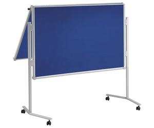 MAUL 6380682 - Tavolo da presentazione professionale, 150 x 120 cm, superficie tessile punchettabile, pannello mobile utilizzabile su entrambi i lati, 4 ruote e vassoio portaoggetti, pieghevole, blu,