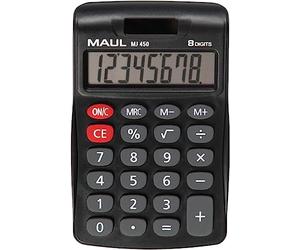 MAUL Calcolatrice MJ450 grande display 8 cifre, funzioni standard per ufficio, casa, scuola, tasti funzione colorati, solare/batteria, nero