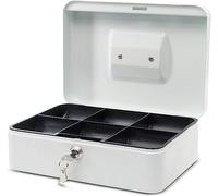 MAUL cassetta portavalori in acciaio 25x18x9 cm | Cassetta portavalori con serratura | Cassetta con chiave | Ideale come cassaforte piccola, cassetta di sicurezza | Bianco