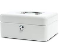 MAUL cassetta portavalori in acciaio 20x16x9 cm | Cassetta portavalori con serratura | Cassetta con chiave | Ideale come cassaforte piccola, cassetta di sicurezza | Bianco