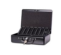 MAUL cassetta portavalori con serratura | 30 x 24,5 x 9,3 cm | Cassa portatile con 2 chiavi | Cassetta porta soldi con vassoio porta monete e banconote | Nero