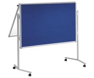 MAUL Lavagna mobile MAULpro bianca blu pieghevole bifacciale | idee sempre visibili, appunti magnetici rapidi, retro in tessuto per puntine, ruote bloccabili, riponibile senza ingombro
