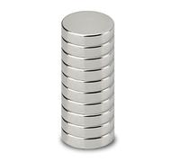 MAUL Magnete al neodimio Ø 12 x 3 mm (confezione da 10) | Magneti per un uso versatile | Magnete rotondo con design elegante e moderno | Magneti forti per lavagna magnetica, nastro magnetico, argento