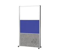 MAUL Parete divisoria MAULconnecto mobile argento multifunzione | lavagna magnetica scrivibile, tessuto blu per appunti, comfort acustico grigio scuro, ruote frenabili