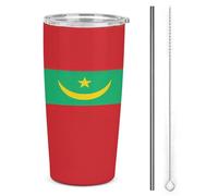 Mauritania Mauritanians Flag Bicchiere termico in acciaio inossidabile da 20 once, tazza da viaggio per auto a doppia parete sottovuoto con coperchio a cannuccia per uomini e donne, regali di caffè