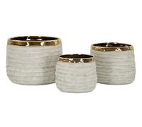 Mauro Ferretti Cachepot cilindrico Lima Alti Tri Set Ceramica Grigio/Oro 23x17,5 cm