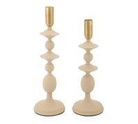 Mauro Ferretti Candle Holder Set Gemini Crema - Ferro, Crema e Oro, 33x10x10 cm