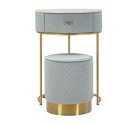Mauro Ferretti Comodino/Toletta C/Puff Velluto Celeste, MDF e Legno, Blu e Oro, 70x52cm