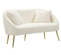 Mauro Ferretti Divanetto Soffy C/Cuscini, MDF e Legno di Pino, Bianco e Oro, 137x69 cm
