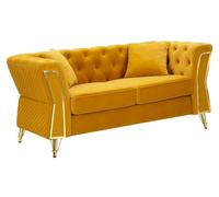 Divano due posti ocra con gambe dorate Rivestimento in Velluto Trapuntato Dimensioni 162x73xh 86 cm colore giallo senape giallo
