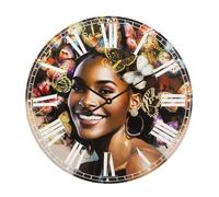 Orologio da parete raffigurante una donna con eleganti farfalle colorate KOURT Dimensioni 60x60x h4,5 cm applicazioni in tessuto multicolor