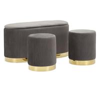 Panca e due sgabelli SET 3 PEZZI Contenitore SHOPY Crema e tessuto imbottito dimensioni 80x37x42-29x35cm peso 5 kg, rivestimento in tessuto imbottito GRIGIO -oro grigio