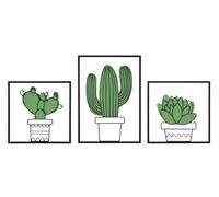Pannello decorativo 3D - 3 Pezzi da parete in metallo CACTUS 33x1,3x46,5-33x1,3x33 raffiguranti 3 vasetti con cactus colorati verde
