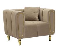 Poltrona grigio con gambe dorate da assemblare, rivestito in velluto trapuntato ALMA GREY Dimensioni 97x81xh 71 cm con cuscino colore Grigio grigio