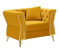Poltrona verde con gambe dorate rivestito in velluto trapuntato Trapuntato EMY MUSTARD Dimensioni 104x83xh 76 cm colore Giallo senape giallo