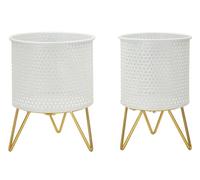 Mauro Ferretti Portavasi Coppia cm Ø 16X20-13X20 Metallo Oro e Bianco