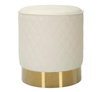 Pouf rotondo bianco trapuntato in simil pelle con base oro SHARON Dimensioni 36x36x h39 cm, Rivestimento simil pelle bianco bianco