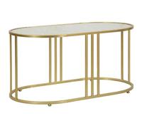 Tavolo da caffè ANTALIA design elegante con doppio piano effetto marmo dimensioni 90x90x 45 cm struttura dorata oro